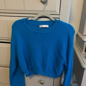 Zara Cobalt Blue Knit Crew Neck Top Casual